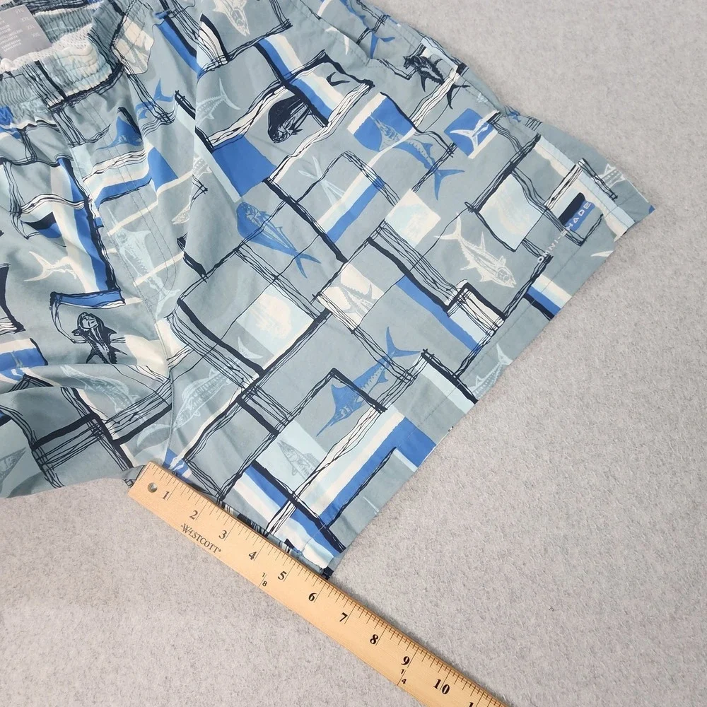 Columbia PFG AOP Fish Swim Trunks Men XXL 40x6 Gray Blue White Omni Shade Pocket